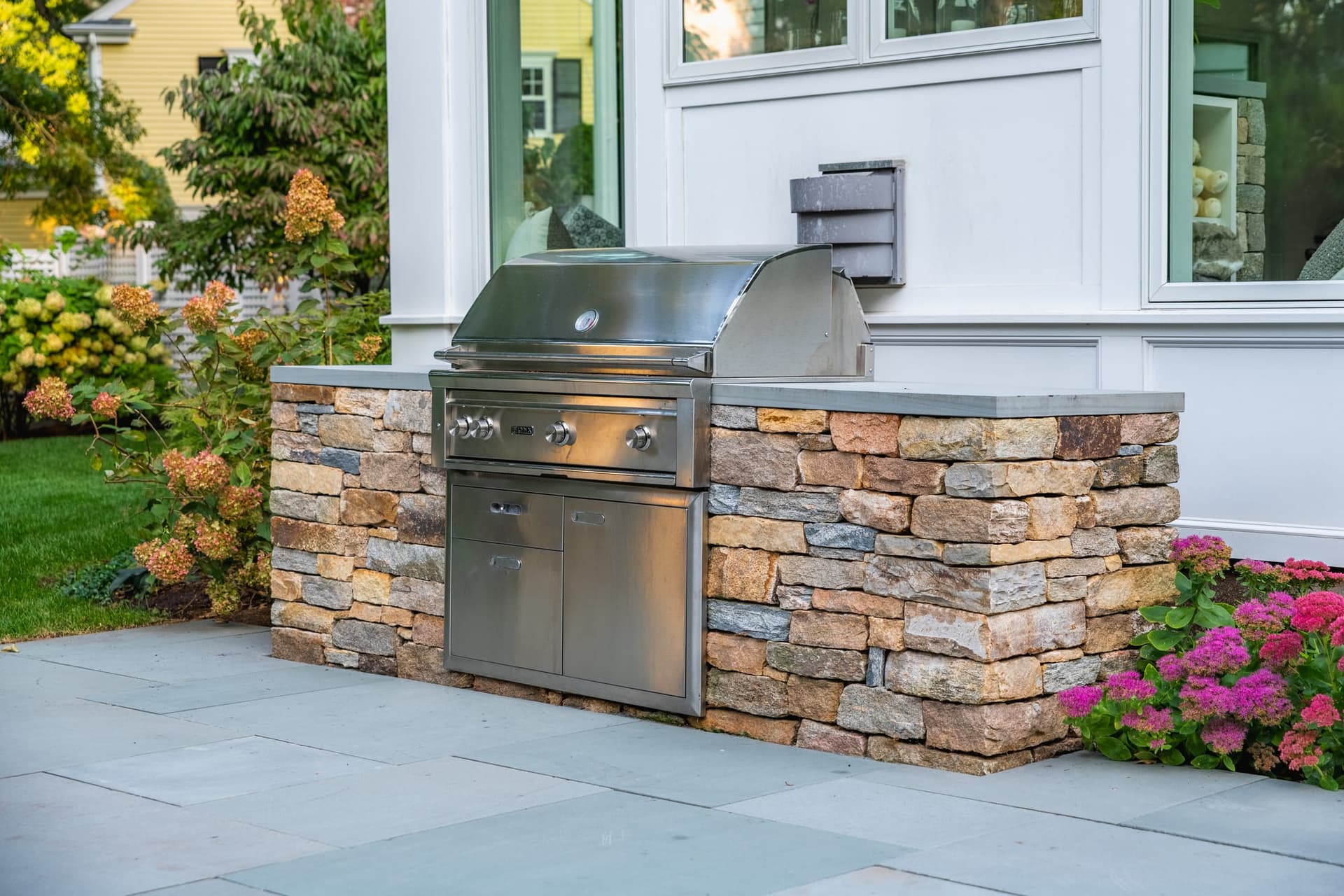 Cornell Road — stone-clad outdoor grill station in Wellesley, MA