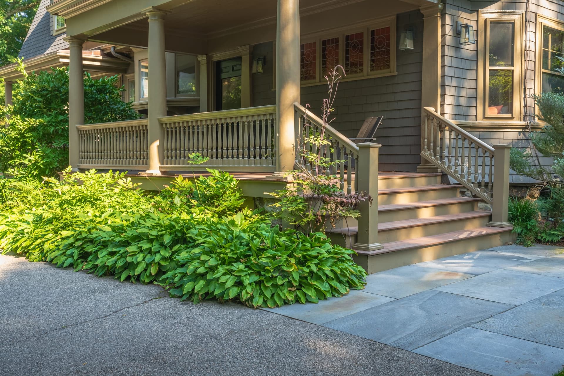 Circuit Road — bluestone walkway to the porch in Chestnut Hill, MA