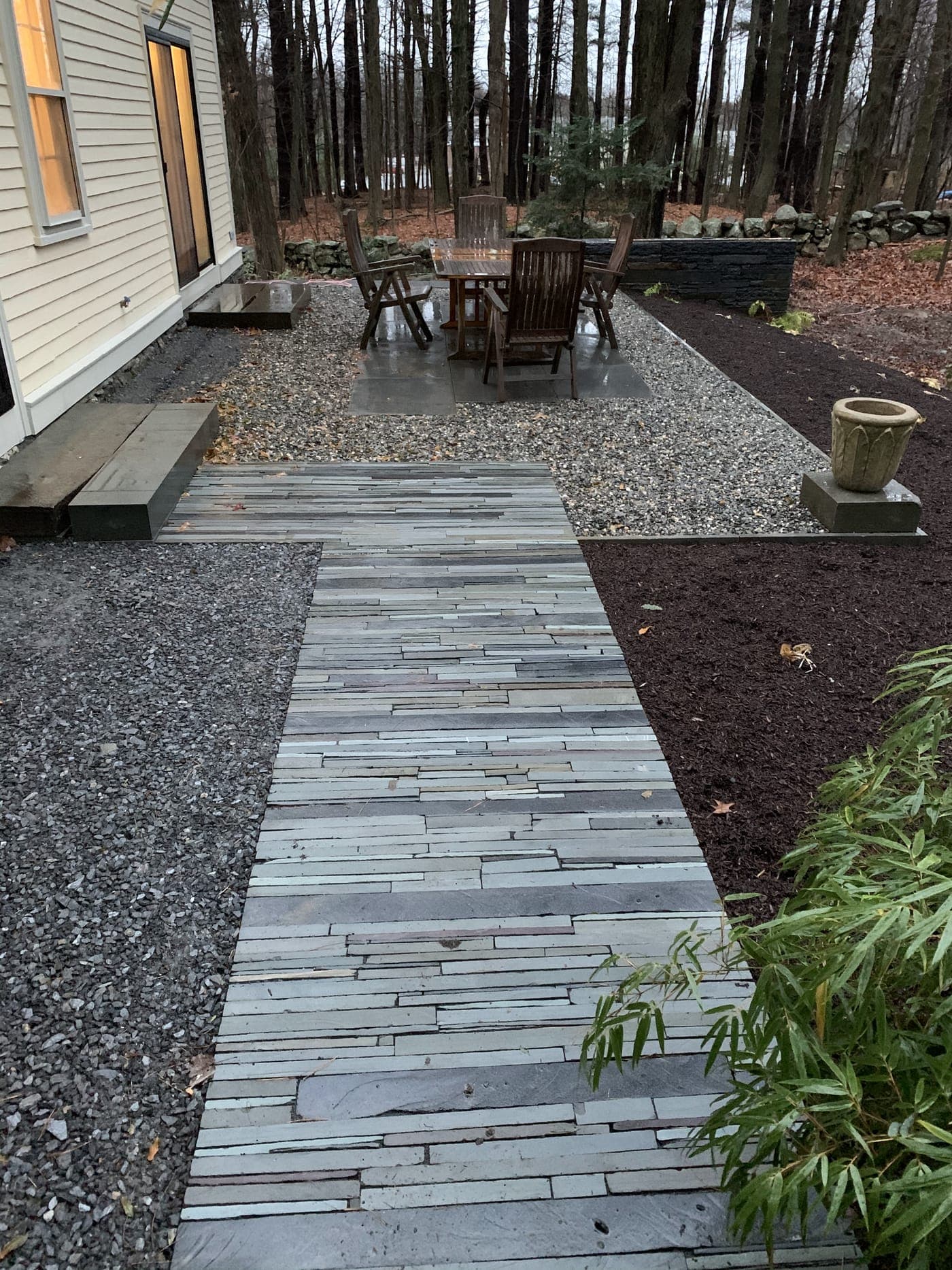 Natural stone patio and walkway in Bolton, MA