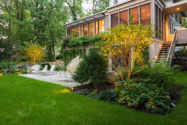Completed landscape and stonework at a home in Wellesley, MA