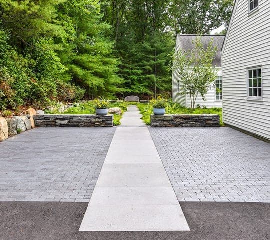 Bluestone entry path and terrace in Weston, MA