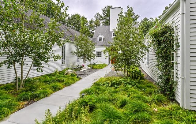 Stone and plantings in Weston, MA